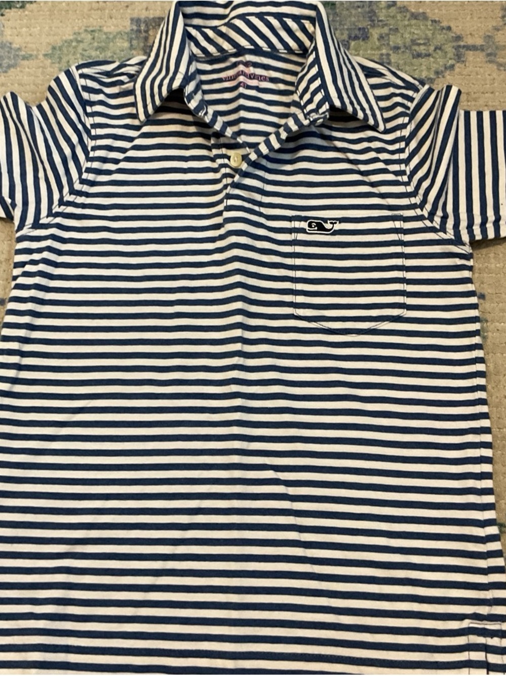 Striped Navy & White Kids Polo Shirt - Whale Logo